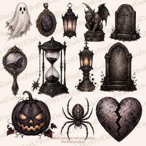 100+ Gothic PNG Bundle | Dark Academy Clipart | Witchcore Clip Art | Gothic Stickers | Halloween PNG | Junk Journal | Raven Skull Black Cat image 8