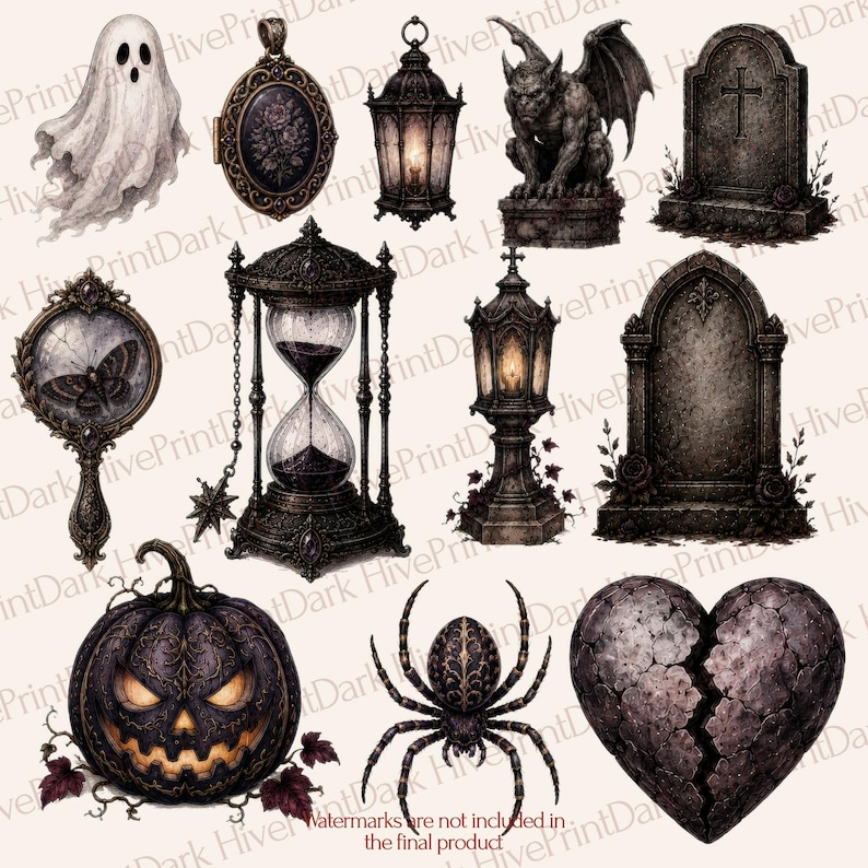 100+ Gothic PNG Bundle | Dark Academy Clipart | Witchcore Clip Art | Gothic Stickers | Halloween PNG | Junk Journal | Raven Skull Black Cat image 8