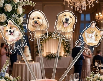 Individuell gestaltete Rührstäbchen mit Aquarellporträt Ihres Haustiers für Hochzeiten | Personalisierte Hunde-Rührstäbchen | Cocktail-Rührstäbchen für die Hochzeit und Party