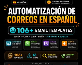 104 Spanish Customer Service Email Templates | HTML Dashboard + Notion Workspace | Email Toolkit | Instant Download