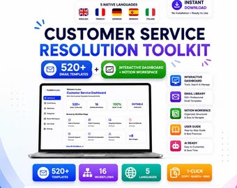 Customer Service Dashboard | 520+ Email Templates | HTML Dashboard + Notion Workspace | Etsy Seller Toolkit