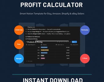Pricing Calculator Notion Template | Profit Margin & COGS Tracker for Etsy Amazon Shopify Sellers | Product Cost Spreadsheet
