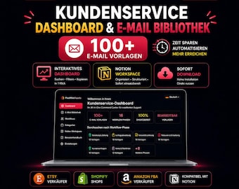 German Customer Service Email Templates | 104 Support Responses | HTML Dashboard + Notion | Etsy Shopify Amazon