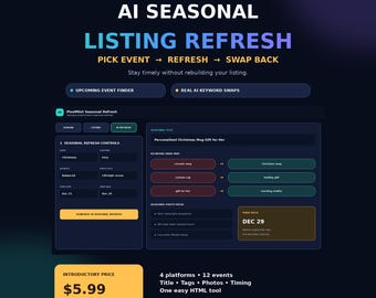 AI Seasonal Listing Refresh Tool for Etsy, Amazon, eBay, Shopify