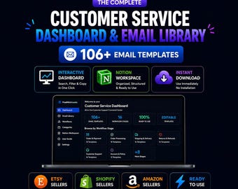 100+ Customer Service Email Templates | HTML Dashboard, Notion Workspace (Digital Download)