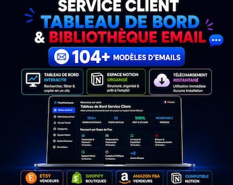 104 French Customer Service Email Templates | HTML Dashboard + Notion Workspace | AI Ready | Instant Download