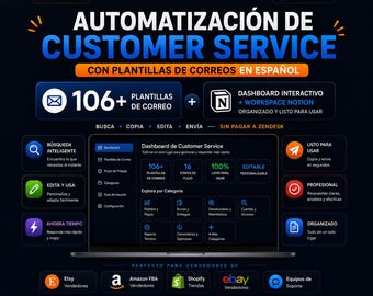 104 Spanish Customer Service Email Templates | HTML Dashboard + Notion Workspace | Email Toolkit | Instant Download