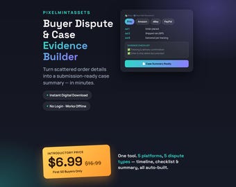 Buyer Dispute & Case Evidence Builder, Offline Seller Tool, (Digital Download)