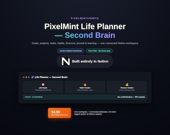 Notion Life Planner Second Brain Template | Aesthetic Daily Planner & Habit Tracker| Finance Dashboard | Goal Tracker and Journal Workspace