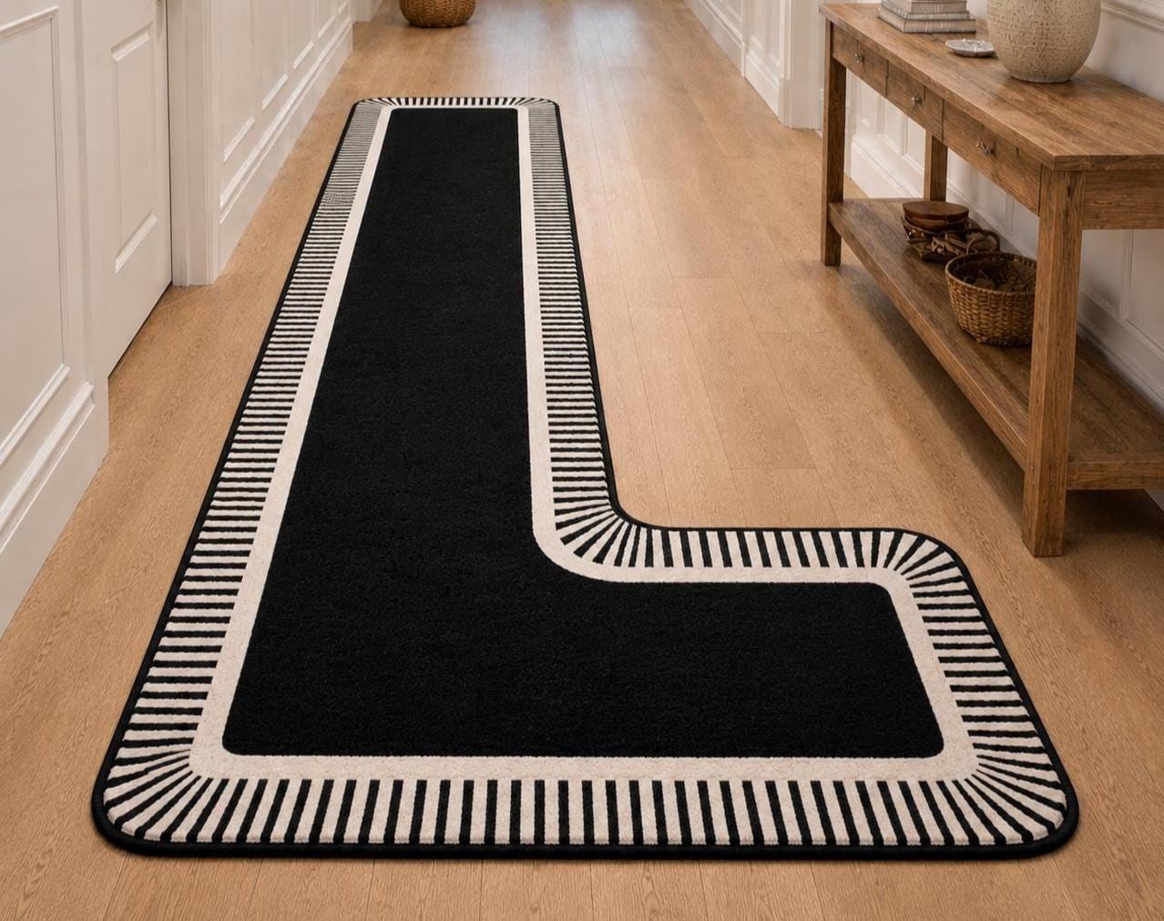 Large Corner Rug Modern Black L Shape Hand Tufted Rug, Geometric Hallway Runner Rug ...