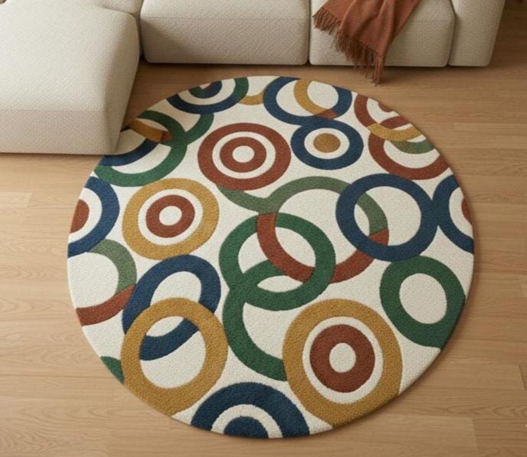 Round Hand Tufted Wool Rug, Modern Geometric Circle , Colorful Abstract ...