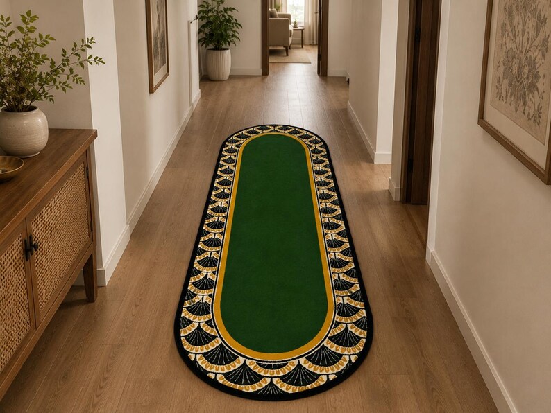 Luxury Hand Tufted Runner Rug, Green Art Deco Hallway Rug - Etsy