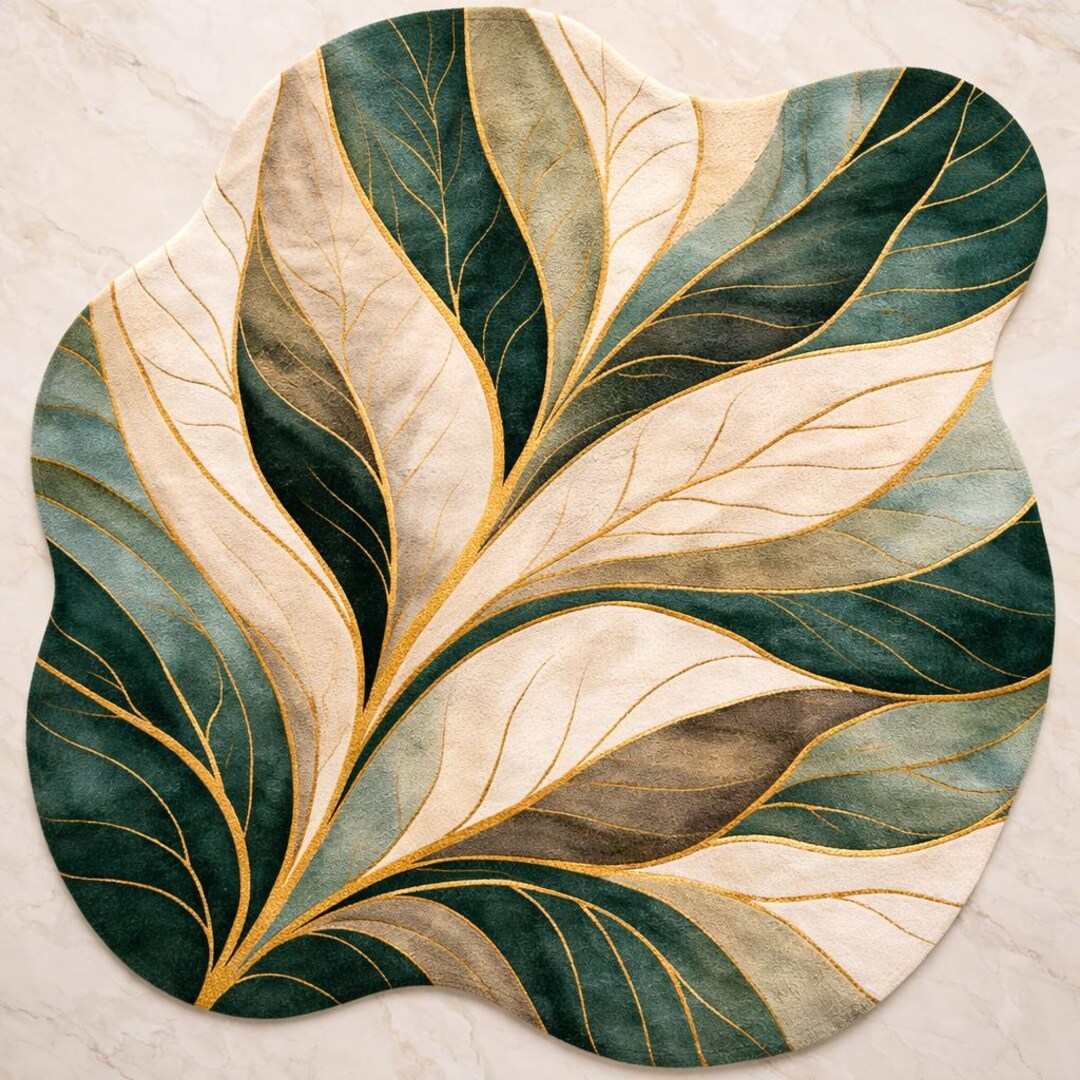 Leafy Handmade Rug Luxury Hand Tufted Leaf Shape Rug, Green Botanical Wool Rug - Etsy