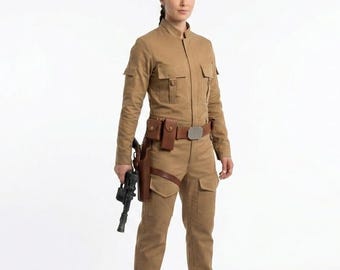 Han Solo-kostuum dames - Galactische smokkelaar dames cosplay met leren riem