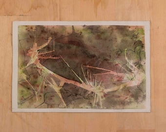 Abstract Watercolor Painting of a Dog Laying on the Couch on Paper