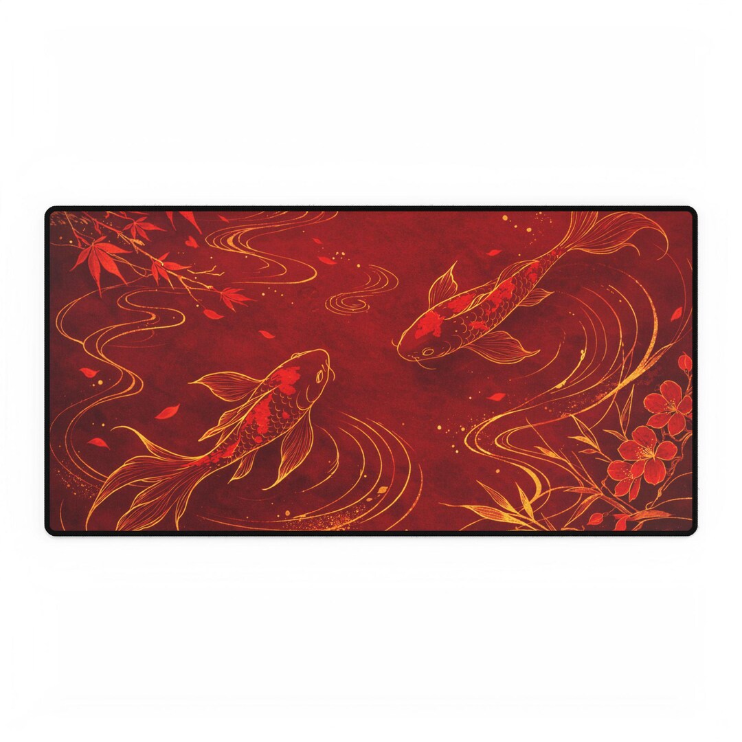 Red Koi Fish Desk Mat | Asian Floral Swimming Carp Deskmat - Etsy