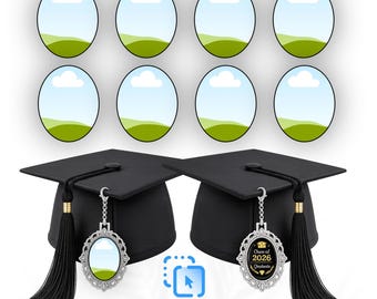 Modello di ciondolo per cappello di laurea modificabile su Canva, inserto per ciondolo con nappa di laurea, ciondolo per cappello Senior 2026 PNG, modello di foto di laurea stampabile