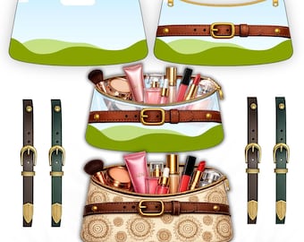 Modello per borsetta cosmetica fai da te modificabile su Canva, pacchetto di modelli per cucire borse per il trucco, design di pochette con cerniera stampabile, modello per borsetta trascina e rilascia