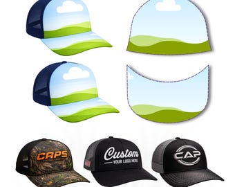 Modello per cappellino da camionista su Canva, modello per visiera del cappello, modello di mockup per cappellino modificabile, modello di design per cappellino da baseball, modello personalizzato per cappellino su Canva