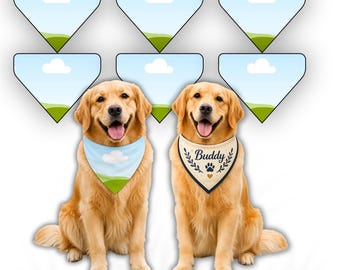 Pacchetto di modelli Canva per bandana e collare per animali domestici, modello di bandana per cani modificabile, bandana per cuccioli in formato SVG PNG PDF, modello di sciarpa per animali domestici stampabile