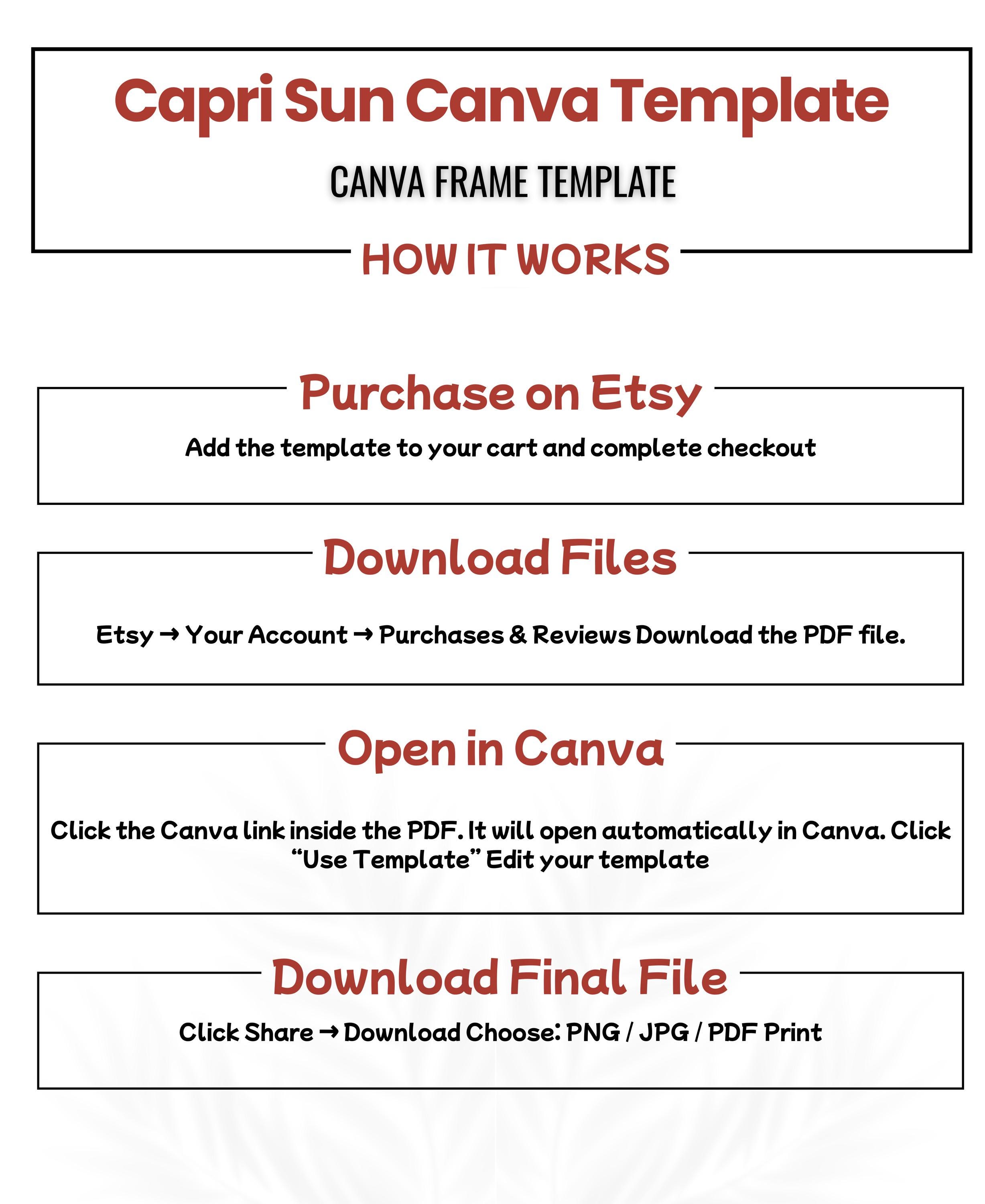 Capri Sun Template Canva, Editable Juice Pouch Label, Caprisun Label ...