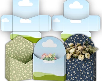 Modello di scatola regalo floreale a busta modificabile su Canva, modello di scatola regalo floreale, scatola regalo floreale a busta in stile SVG, modello di packaging fai da te