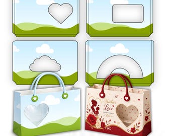 Modello di sacchetto regalo in carta modificabile su Canva, pacchetto di sacchetti regalo in formato SVG, PNG e PDF, modello di sacchetto per dolcetti stampabile, design personalizzato per sacchetti regalo.