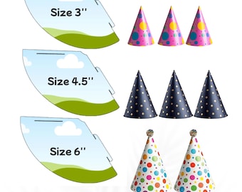 Party Cone Hat Template Bundle, Editable Canva Party Hat Template, Birthday Cone Hat Template, Printable Party Cone Hat, 3 Size Hat Template