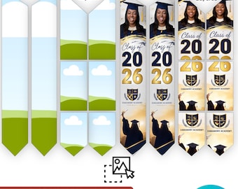 Pacchetto di modelli per stola di laurea, design modificabile per stola di laurea su Canva, modello per stola della classe del 2026, modello personalizzato per fascia di laurea