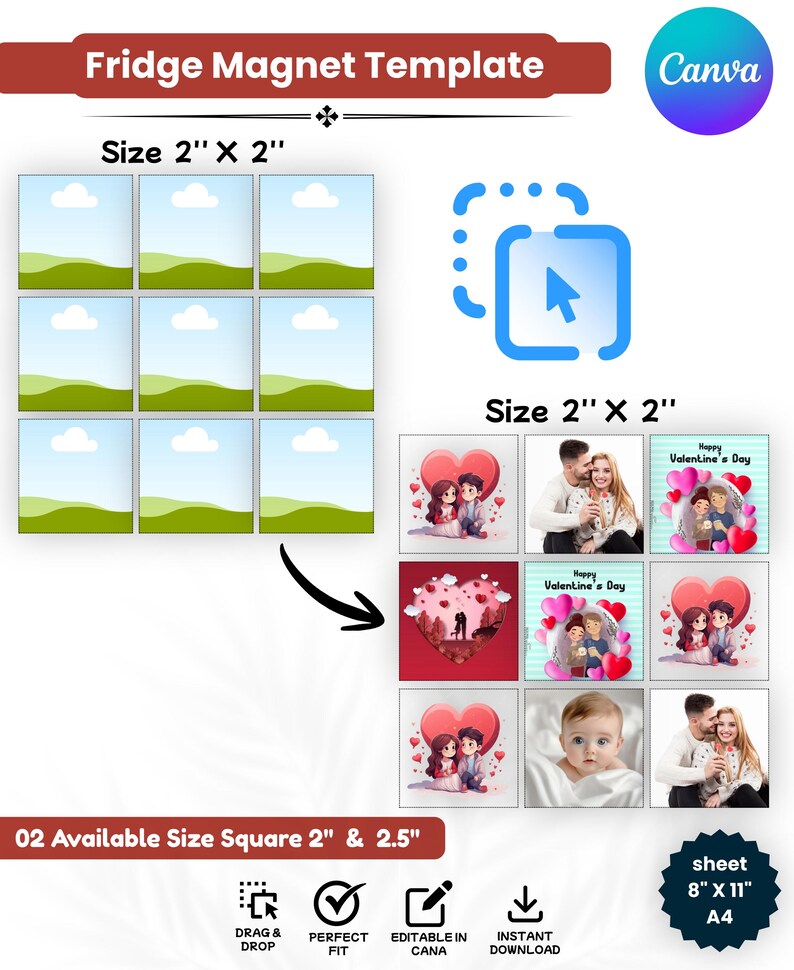 Fridge Magnet Template Bundle, Editable Canva Photo Magnet Template ...