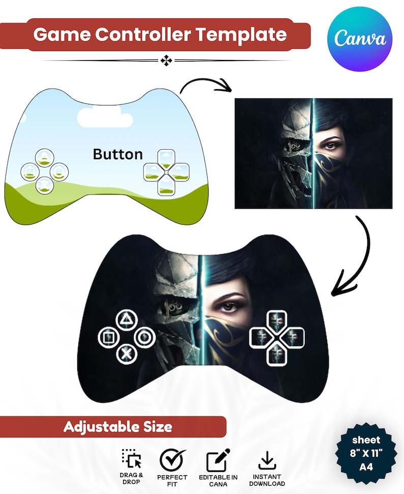 Game Controller Template Canva, Editable Controller Skin Template ...