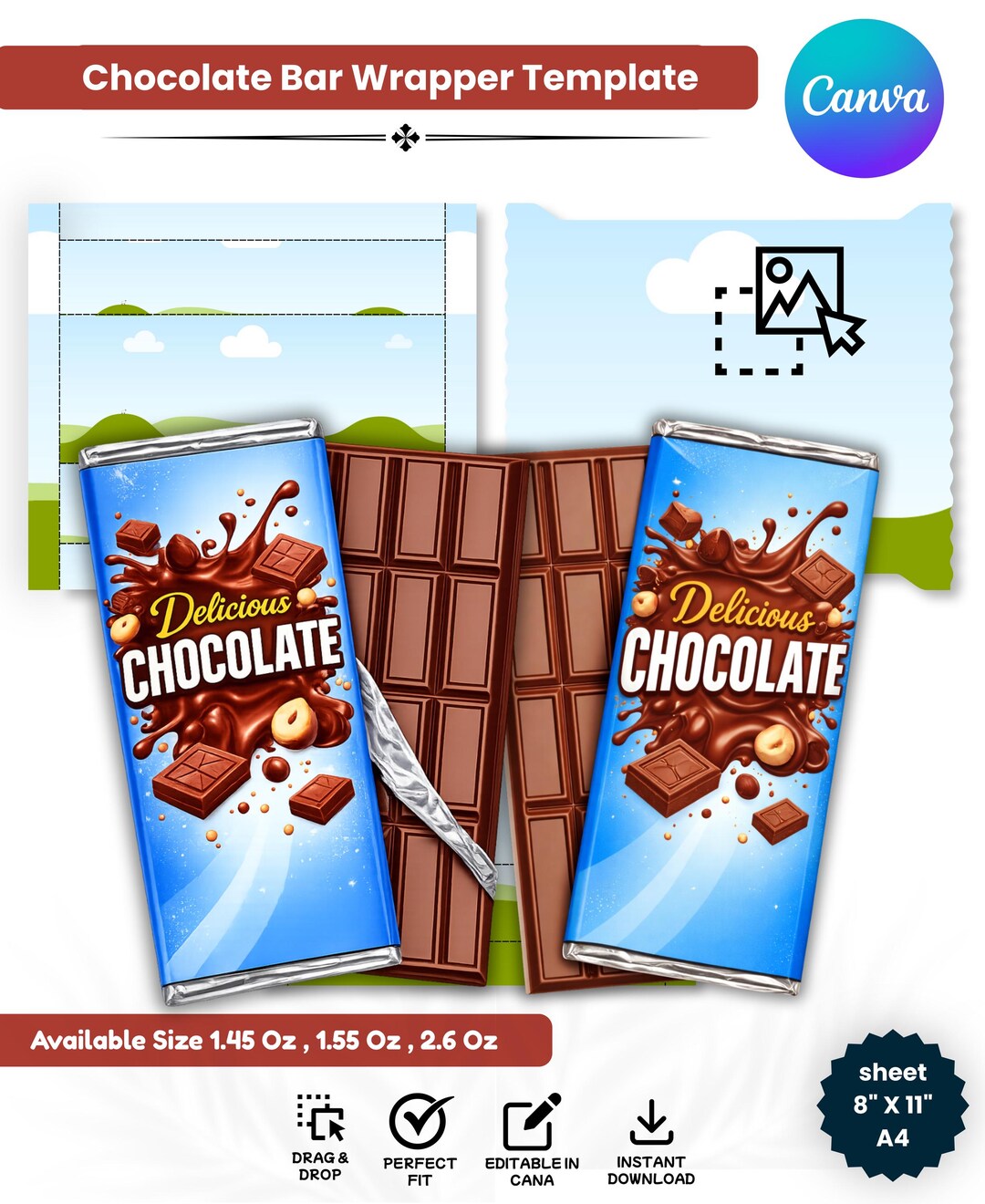03 Chocolate Bar Wrapper Template Bundle, Editable Canva Candy Bar ...