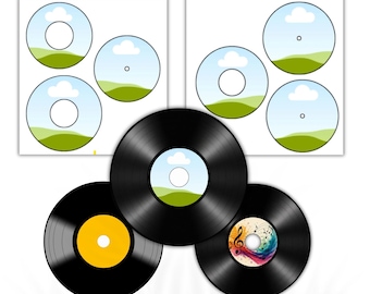 Modello di etichetta per disco in vinile modificabile su Canva, design personalizzato per etichetta discografica, modello di etichetta per vinile da 12 pollici in formato PNG, SVG e PDF.