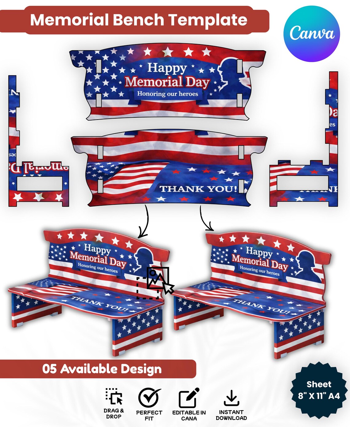 Memorial Bench Template Canva, Editable Bench Template, Printable DIY ...