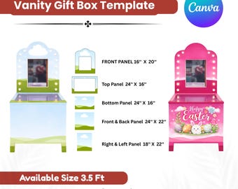 Modello di scatola regalo per toeletta Canva, modello di scatola regalo per tavolo da toeletta, design di scatola regalo per feste in schiuma modificabile, file digitale di scatola regalo per toeletta fai da te