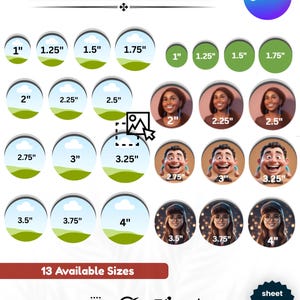 Button Pin Template Bundle, Editable Canva Button Badge Template, 13 Sizes Pinback Button Design, Custom Photo Button Template, Sublimation