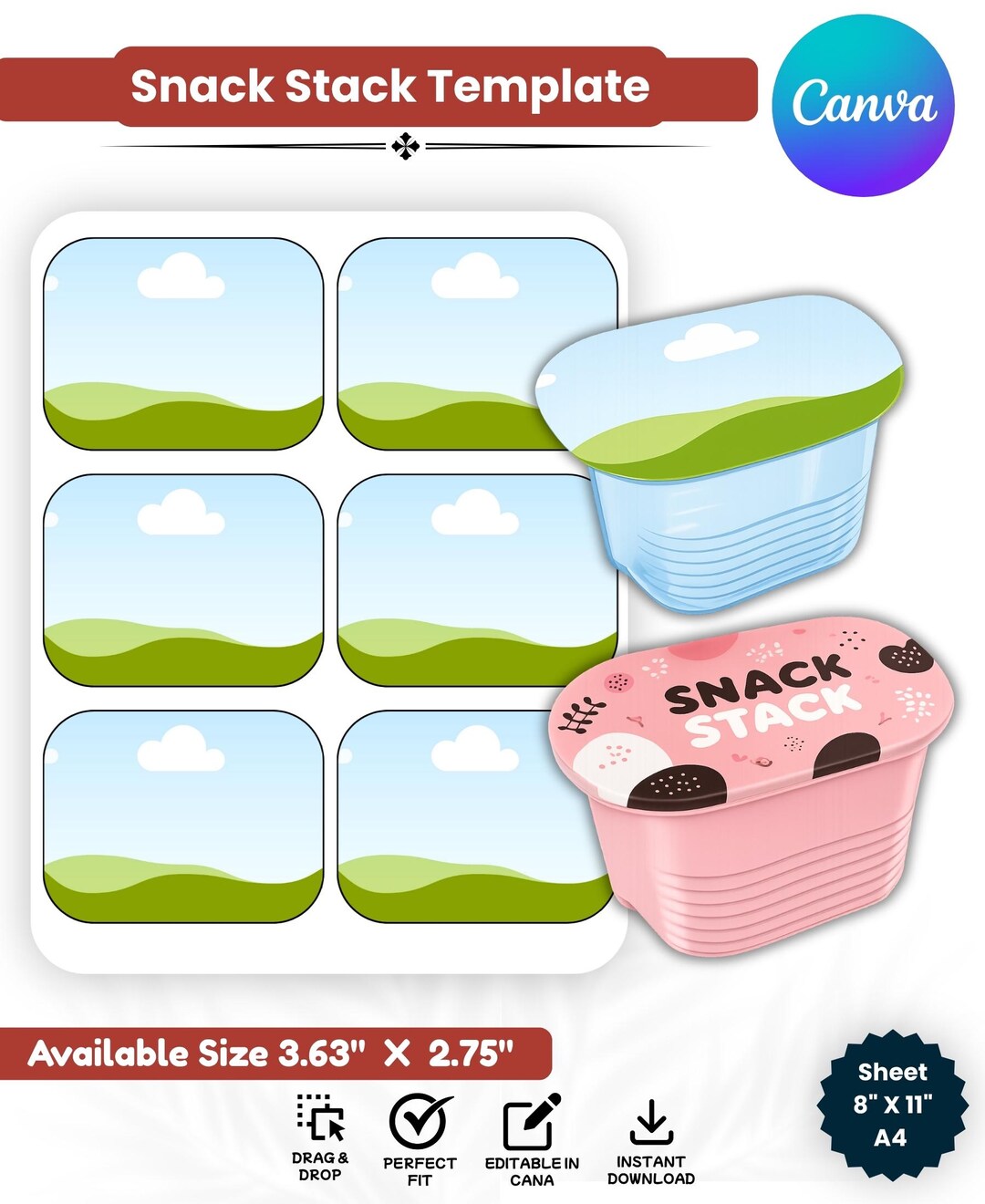 Stack Wrapper Snack Stack Canva Template, Editable Snack Container Label, Printable ...
