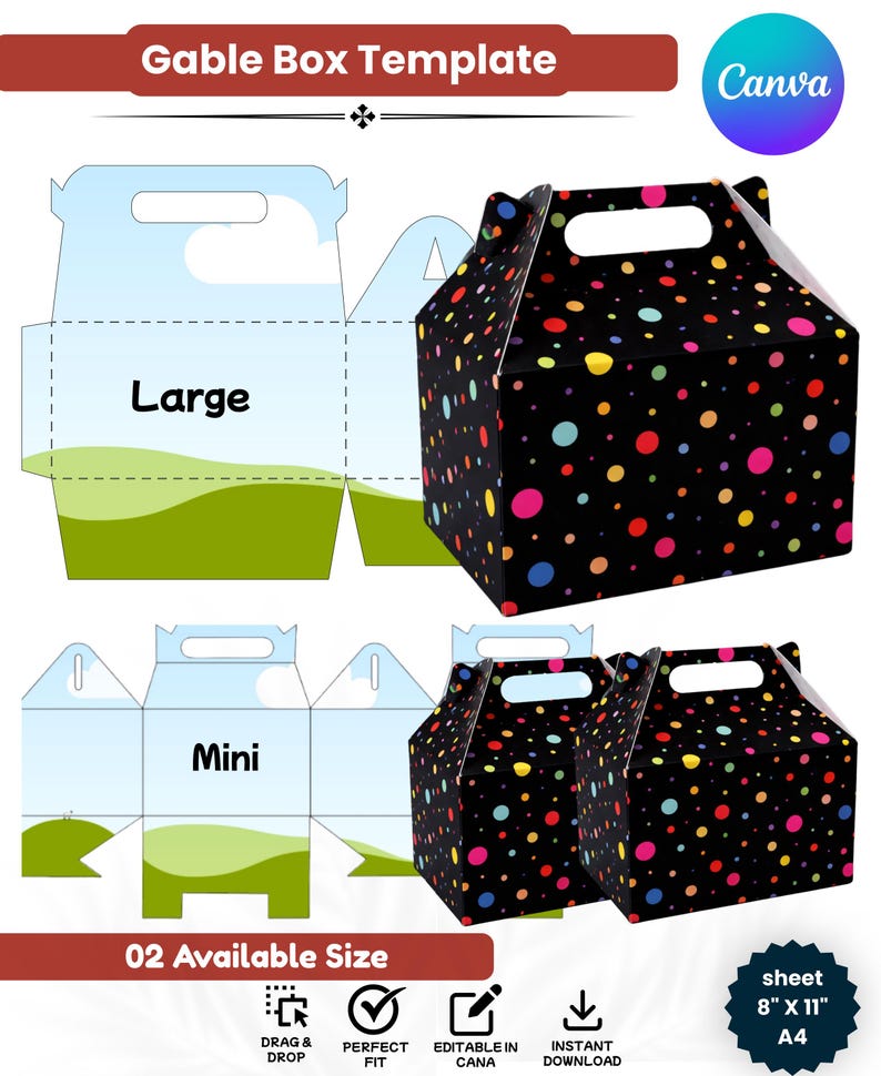 Gable Box Template Bundle, Editable Canva Favor Box Template, Printable ...