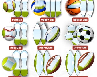 Pacchetto di modelli per pannelli di palloni sportivi modificabili su Canva, modelli per palloni da softball, basket, pallavolo, football americano, calcio, trascina e rilascia