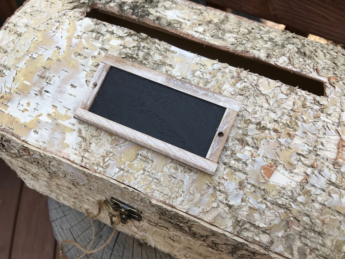 Birch Covered Wedding Card Box with Slot Latch & Skeleton Key Etsy