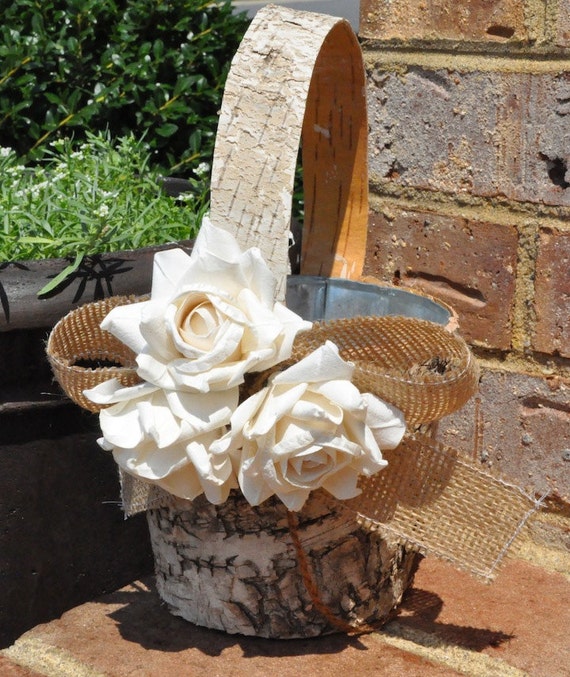 Items similar to Birch Bark Covered Flower Girl Basket Birch Bark