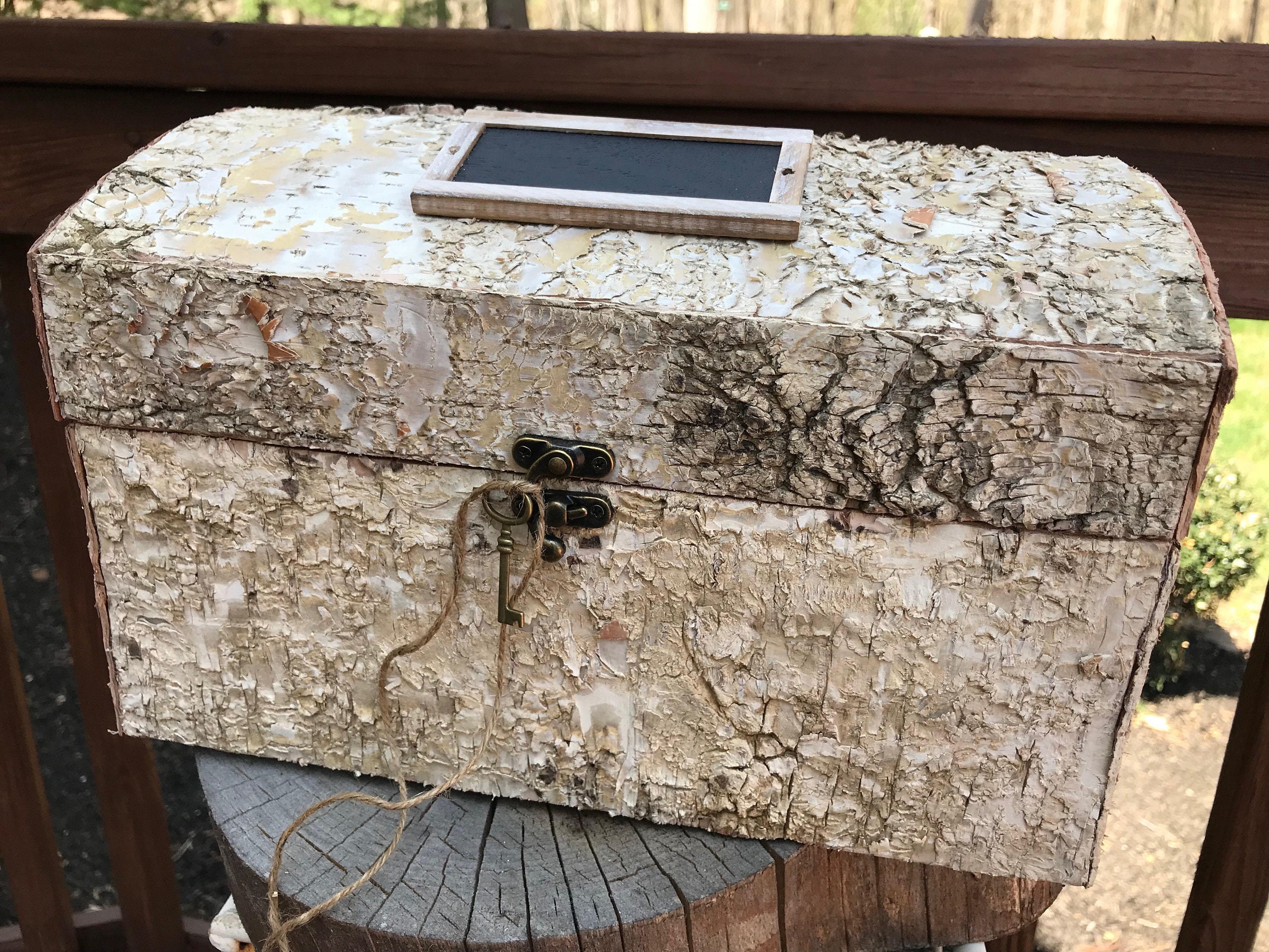 Birch Covered Wedding Card Box with Slot Latch & Skeleton Key Etsy
