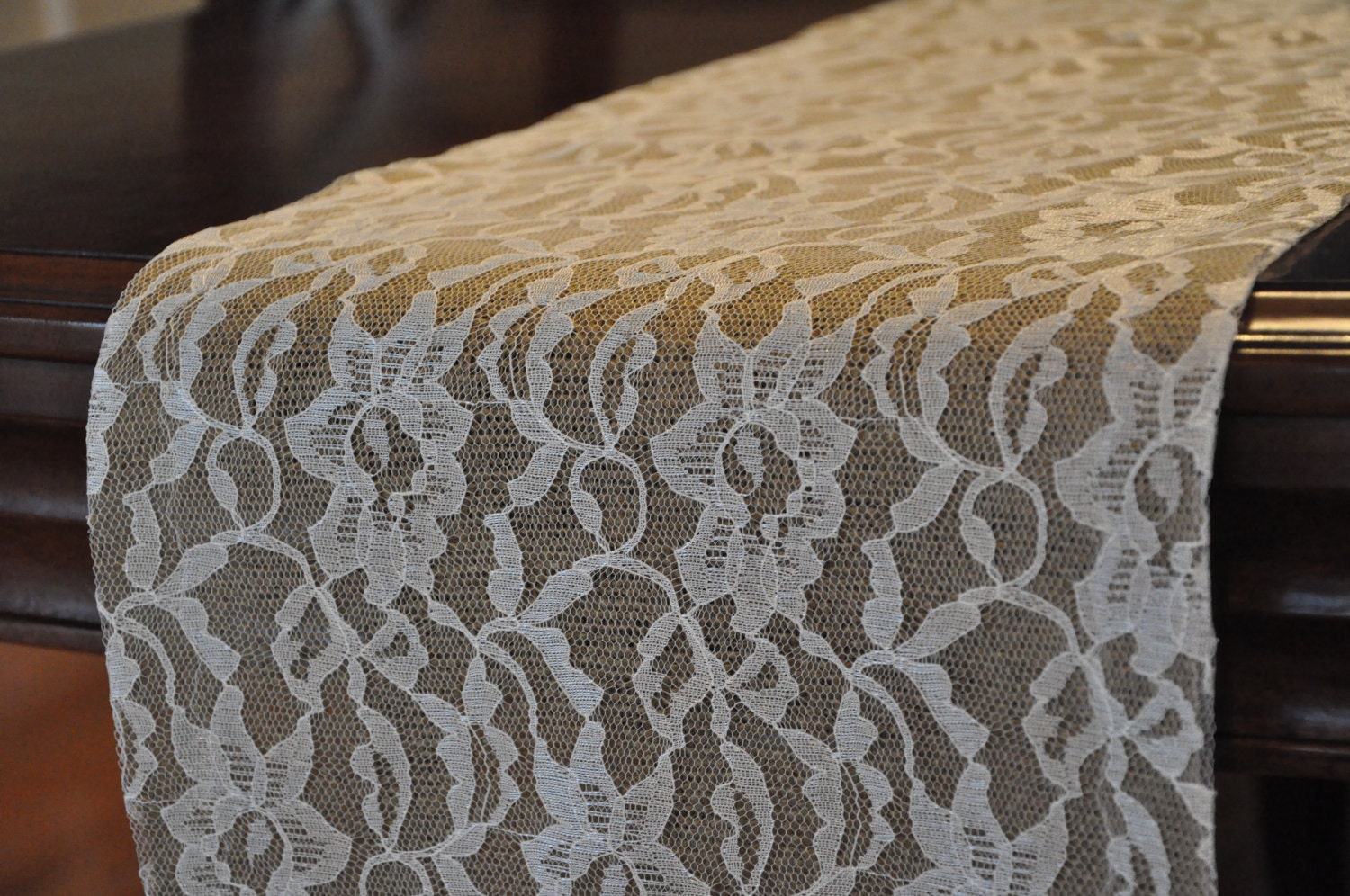 5ft Dark Burlap and Lace Table Runner Custom Made Table Etsy