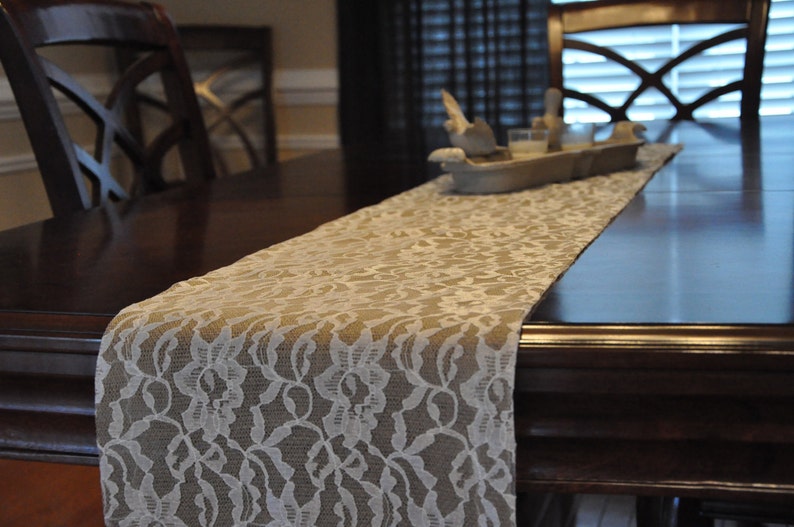 5ft Dark Burlap and Lace Table Runner Custom Made Table Etsy