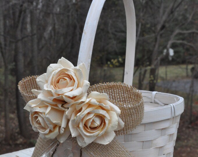 Burlap and Lace Flower Girl Basket Rustic Flower Girl Basket Burlap