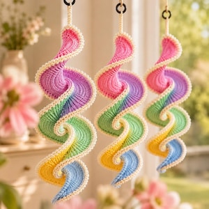Virkad spiralvindspinner i PDF-mönster | Boho hängande virveldekoration | Pastellvirkningshandledning