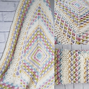 manta de bebé de crochet PATRÓN DIGITAL escrito en términos de crochet en inglés americano e inglés del Reino Unido,