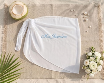 Mrs Bride Beach Skirt Cover Up Sarong| Personalized Embroidered Beach Wrap for Honeymoon and Bachelorette