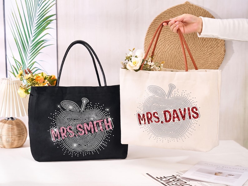 Sac fourre-tout pour enseignant(e) avec strass, personnalisé avec le ...