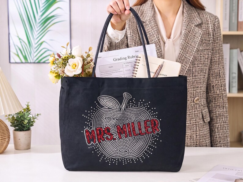 Sac fourre-tout pour enseignant(e) avec strass, personnalisé avec le ...